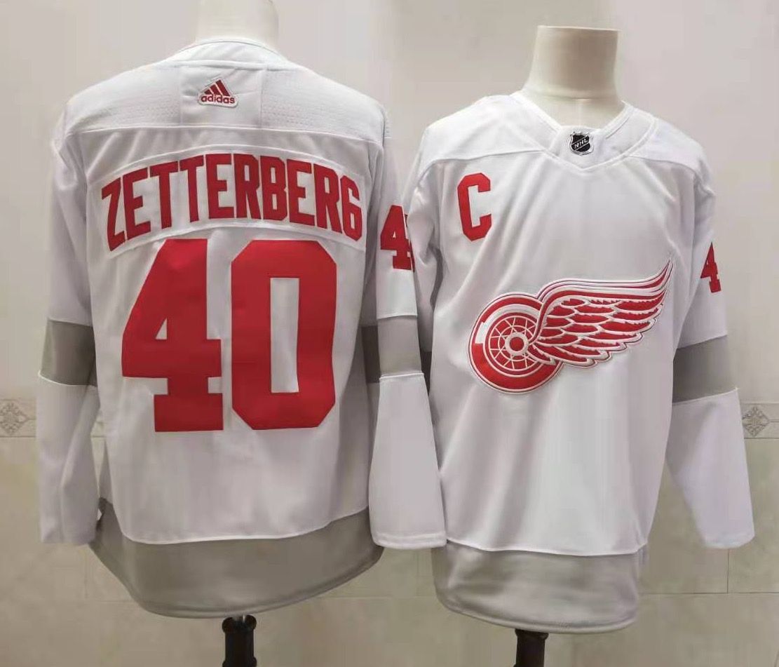 2021 Adidias Detroit Red Wings #40 Zetterberg White Men Reverse Retro Alternate NHL Jersey